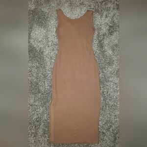 Antistar| Bodycon Ribbed Midi Dress with Scoop Neck and Back Cut Out